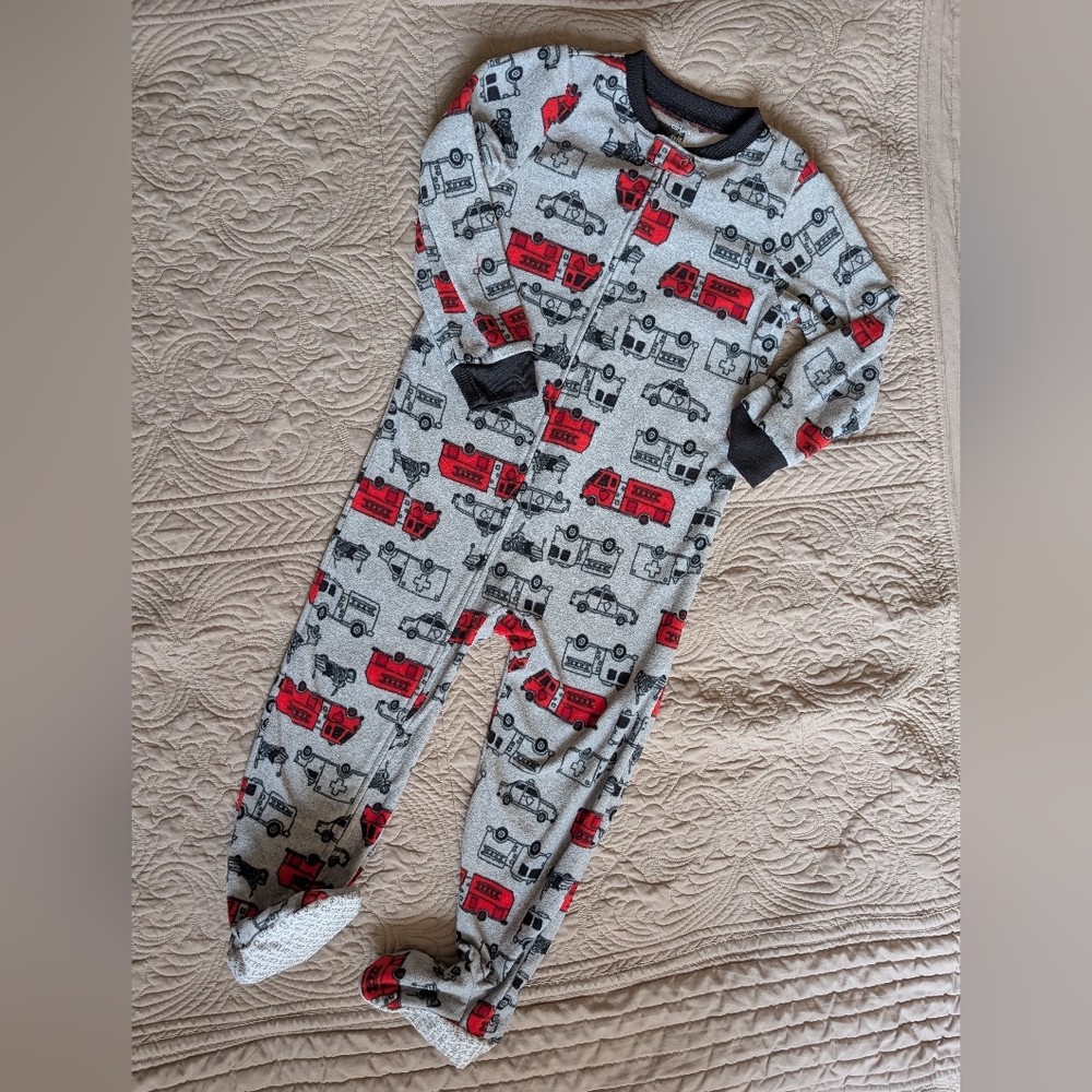 Kids fire truck fleece footed onesie PJ